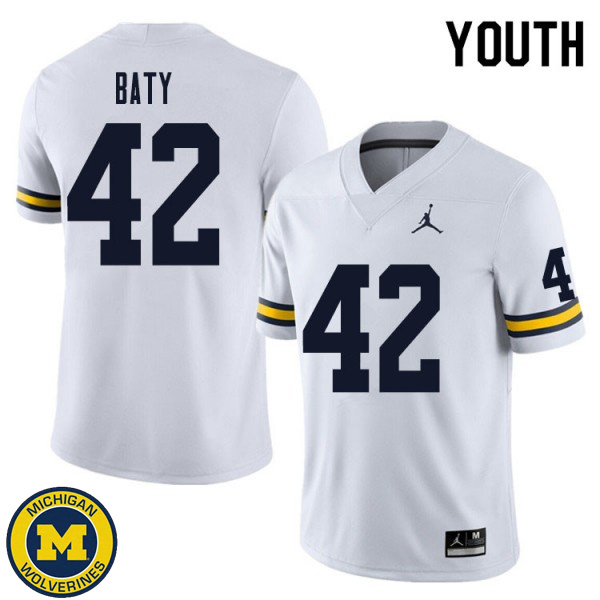 Youth Michigan Wolverines #42 John Baty White Alumni Jersey